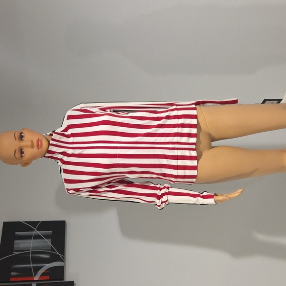 nwt! NORMA KAMALI SIDE STRIPE TURTLE JACKET in Black + Red Pinstripe Size XS/34 - Picture 2 of 12